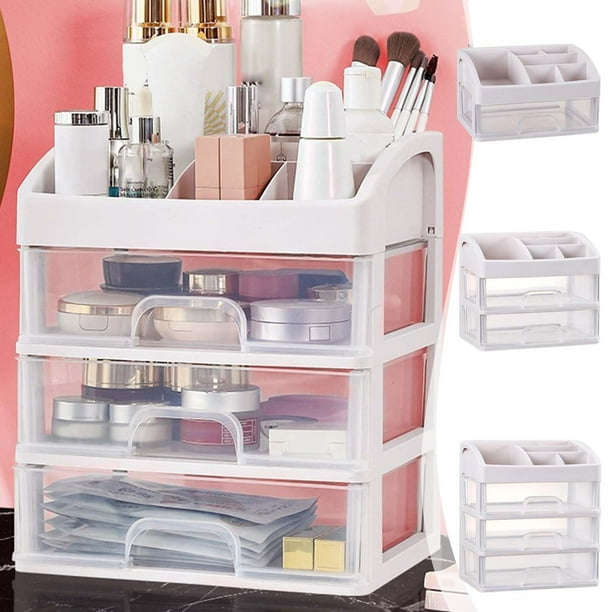 Organizador de Escritorio de Plástico Blanco con Cajones Transparentes, Ideal para Dormitorio, Baño, Cocina, Oficina y Dormitorio