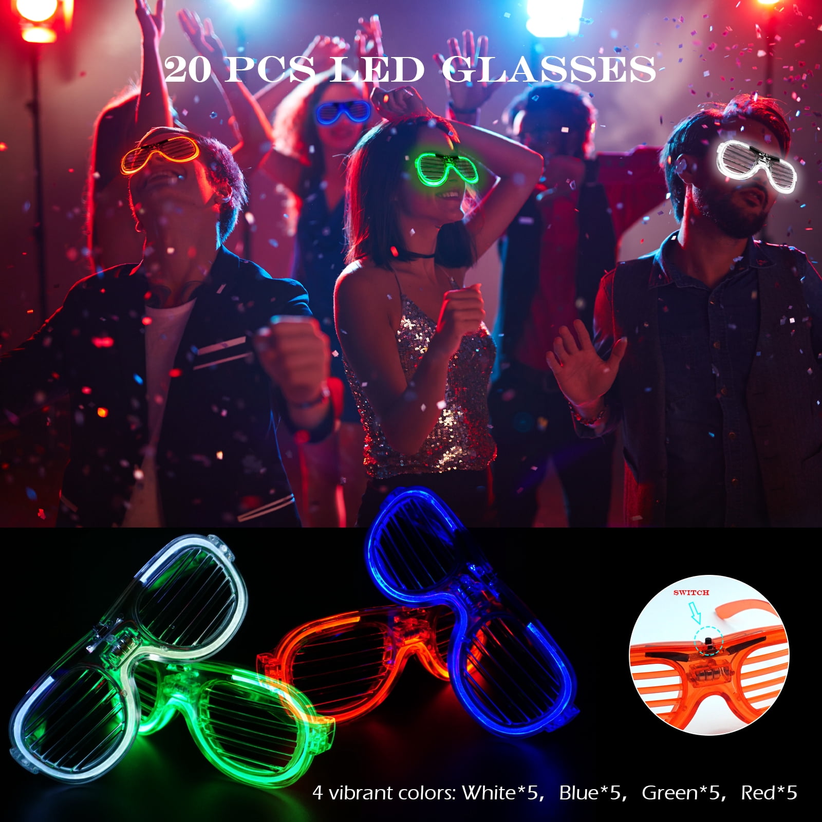 OneAndes 144 Pcs Glow Party Supplies, 100 Pcs Foam Glow Sticks, 20 Pcs LED Glasses and 24 Pcs Glow Sticks Bracelets, Neon Party Favors for Glow Party, Wedding, Concert, Raves and Birthday
