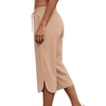 thumbnail image 6 of Floleo Women's solid cropped pants with elastic drawstring waist side pockets and side slits for summer casual daily wear relaxed fit capri trousers, 6 of 7