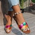 thumbnail image 3 of Slides for Women Fashion Splice Open Toe Sandals Casual Summer Beach Flat Shoes Comfortable Soft Leather Slip on Slippers Pink Size 8, 3 of 7