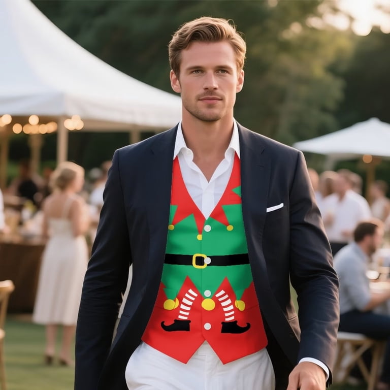 Yuyamidu Christmas Men's V-Neck Business Vests with 3 Pockets Santa Claus Clothes  Formal Dress Vest for Suit Tuxedo Casual 4 Button Waistcoat Size 2XL -  Walmart.com