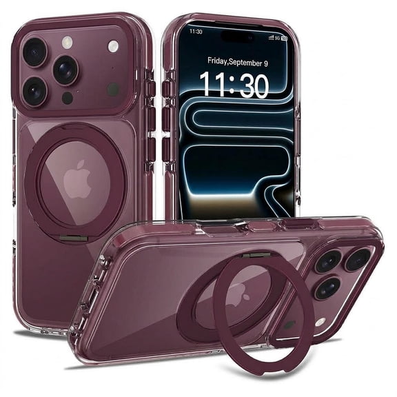 Dteck Magnetic Clear Case For iPhone 18 Pro,Shockproof TPU PC 360-Degree Stand Ring Holder Cover Compatible With Magsafe Anti-Yellowing Case,Winered