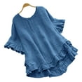 thumbnail image 4 of TUGOXIE Plus Size Shirts for Women Short Sleeve Basic Blue Ruffle Crew Neck Loose Fit Tops for Women Trendy L, 4 of 5