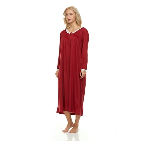 

672 Womens Nightgown Sleepwear Pajamas Woman Long Sleeve Sleep Dress Nightshirt Red XL