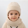 thumbnail image 5 of Boys Winter Hat Winter Knit Hat Scarf Set Striped Knit Hat for Boys Girls Solid Toddler Baby Beanie,Beige, 5 of 6