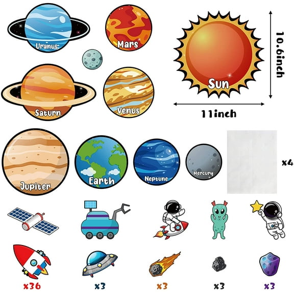 MALLMALL6 Outer Space Cutouts Planet Rocket Themed Bulletin Board Decorations,63pcs