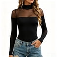 thumbnail image 5 of TEAJOPSUU Womens Bodysuit Turtle Neck Sheer Mesh Shoulder Long Sleeve Slim Fit Tops Spicy Elegant Bodycon Jumpsuit for Party Black, 5 of 5