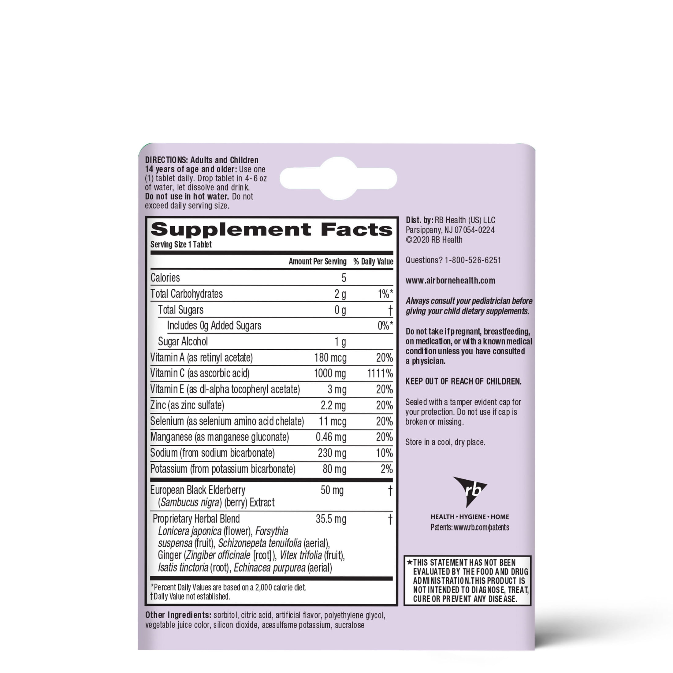 Airborne 1000mg Vitamin C Immune Support Multivitamin Effervescent Tablets, Elderberry Flavor, 20 ct