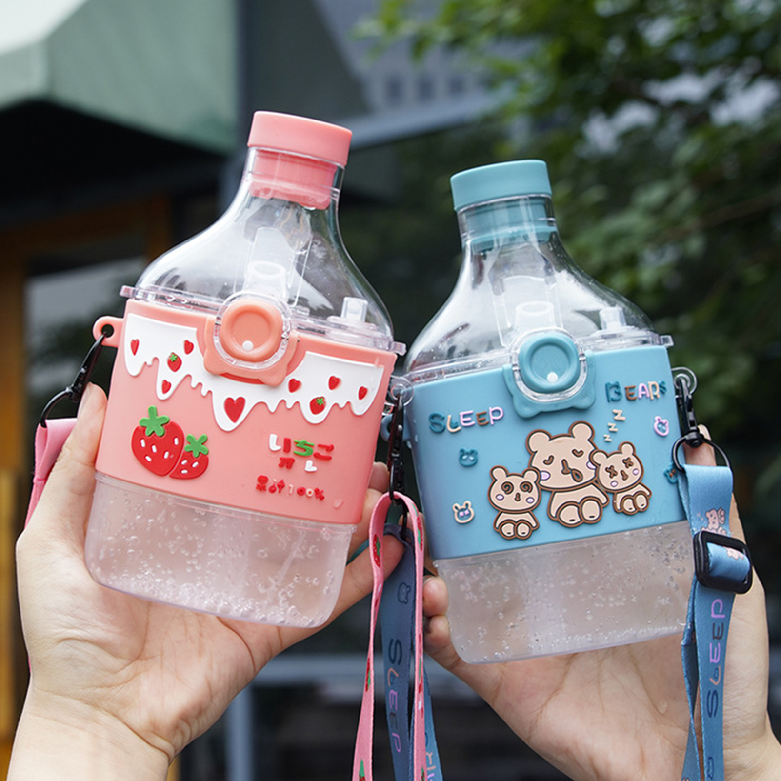 Cute Cartoon Kids Water Bottle For School Plastic Bottles For Drinks  Transparent Trinkflasche Mist Spray Bottle With Straw - Water Bottles -  AliExpress