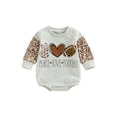 thumbnail image 1 of Sunloudy Nouveau-Né Bébé Rompers, Rugby Imprimé Léopard Patchwork Casual Manches Longues Combinaison, 1 of 8