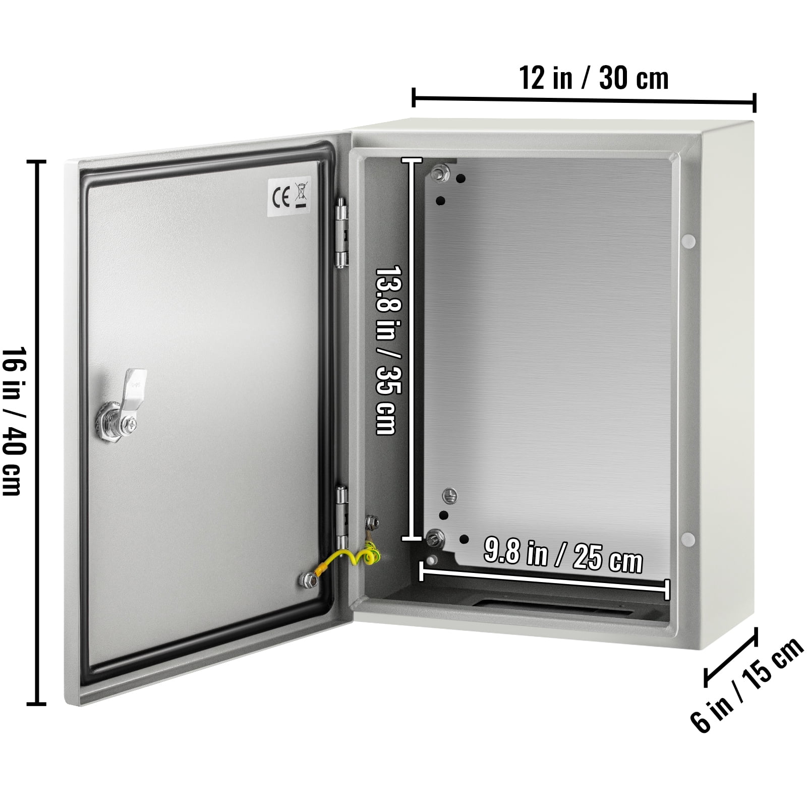 SKYSHALO Steel Electrical Box 16” x 12” x 6”Electrical Enclosure Box, Carbon Steel Hinged Junction Box, IP65 Weatherproof Metal Box Wall-Mounted Electronic Equipment Enclosure Box with Mounting Plate