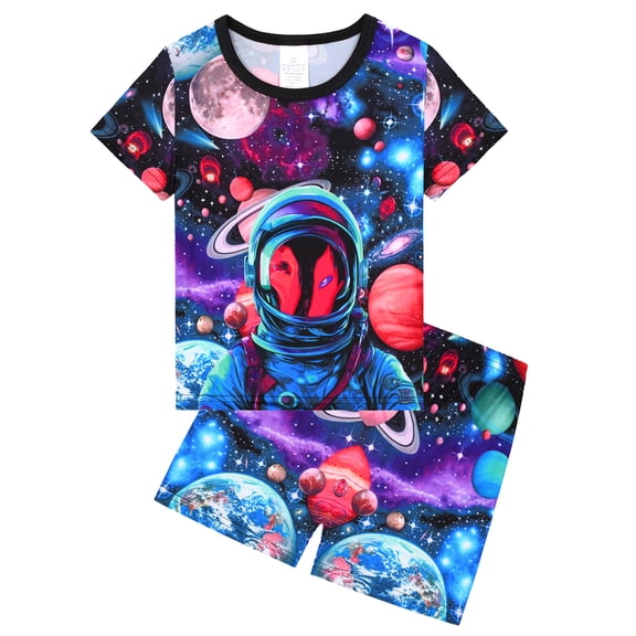 ATAIKU Summer Pajamas for Boys Astronaut Short Sleeve 2-Piece PJs Set Toddler Kid Comfy Sleepwear Size 3-12Y