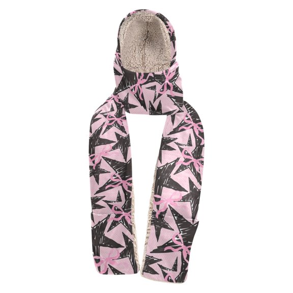 BZSMCE Warm Fleece Hood Scarf Wrap Starry Bows Pattern