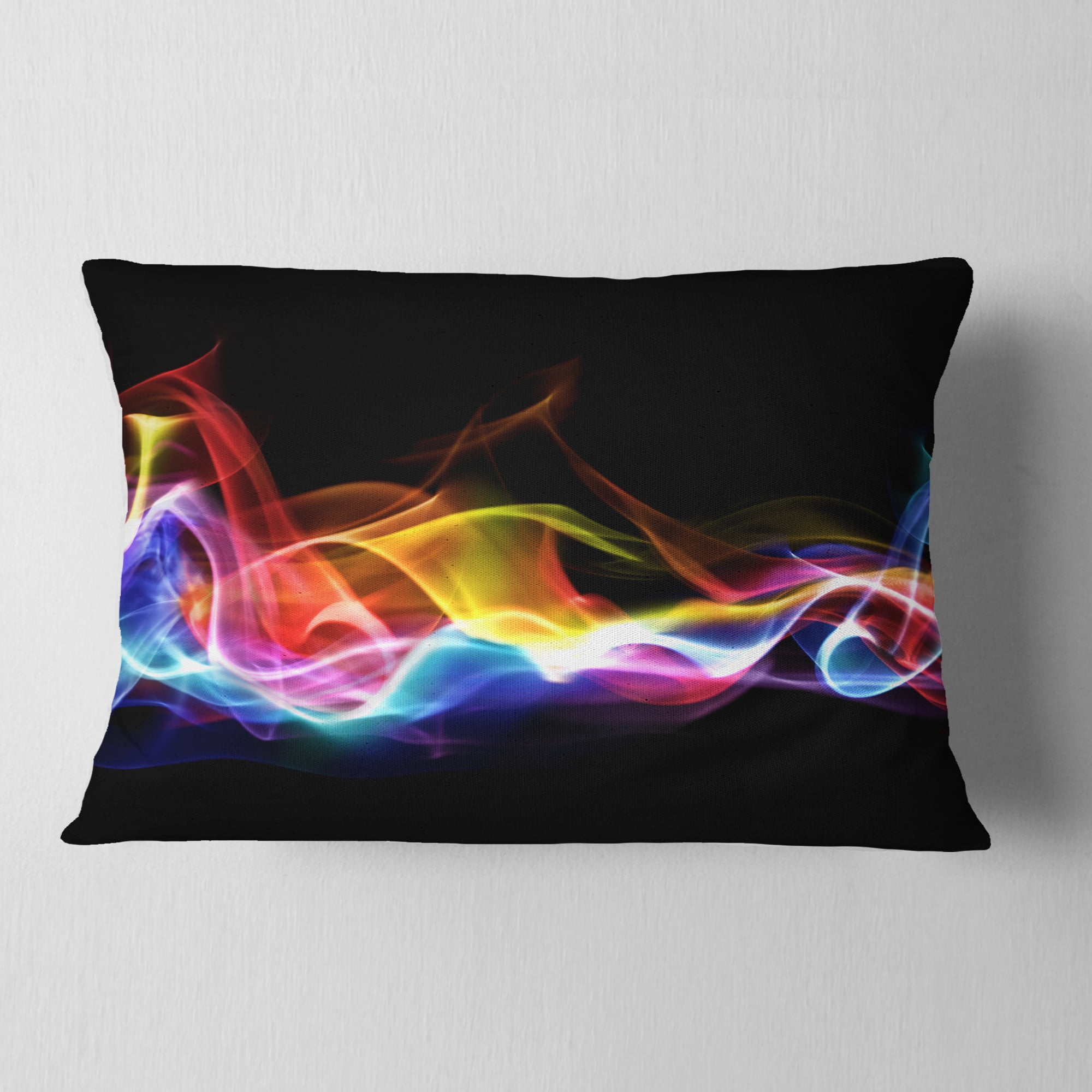 Designart Blue Yellow Waves in Black - Abstract Throw Pillow - 12x20