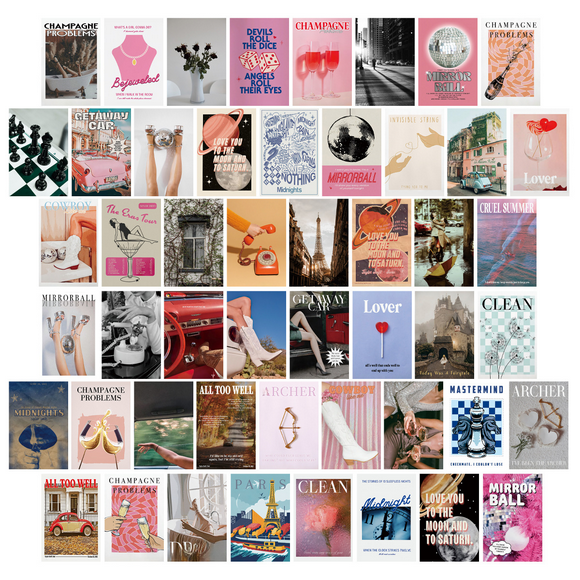 50 carteles postales póster pintura decorativa color estética tarjeta decoración pintura colorida estética