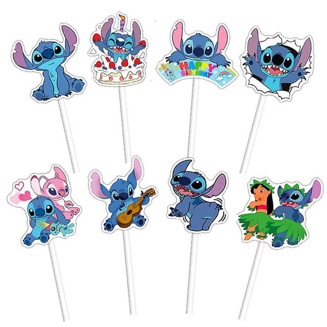 8pcs/set Disney Lilo & Stitch Cake Topper For Birthday Party Stitch Paper Cupcake Topper For Kids Birthday Party Cake Decoration