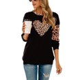 thumbnail image 1 of Tops de manga larga para mujer, cuello redondo, bloque de color leopardo, blusas casuales de moda, camisetas para el hogar, oficina, fecha, cumpleaños, negro, XL, 1 of 6