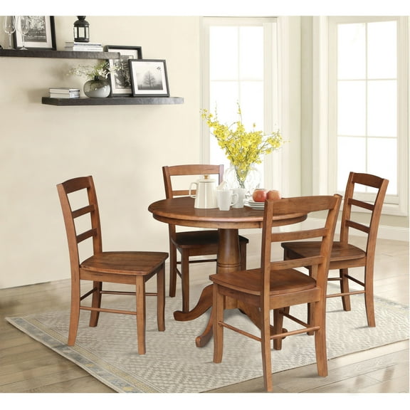 36 in. Wood Dining Table with 4 Madrid Ladderback Chairs in Distressed Oak