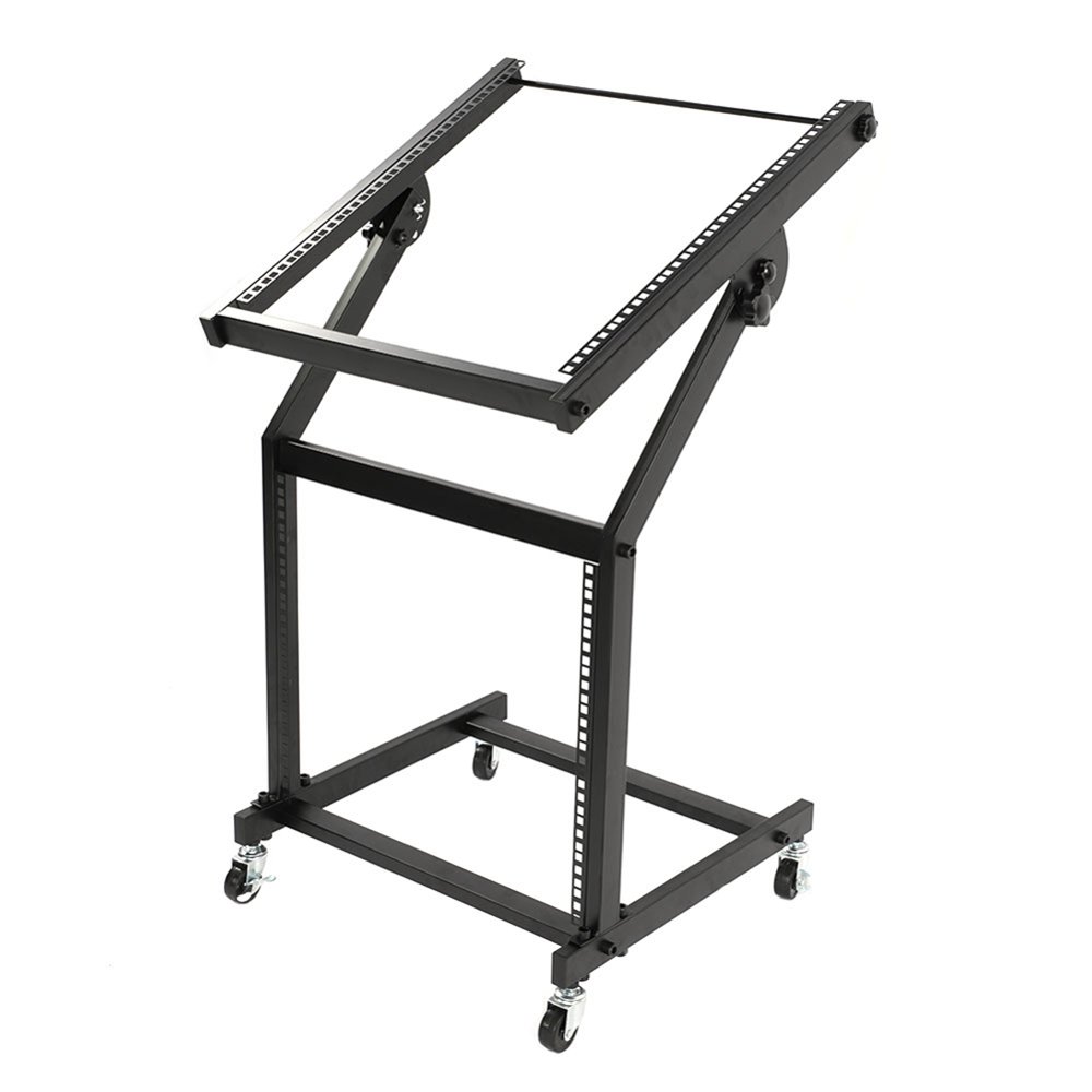 LYUMO 19U Steel Mixer Studio Rack Stand with Wheels Black Musical