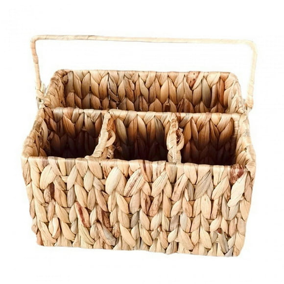 Rattan Woven Divided Storage Basket with Handle for Keys Wallet Phone Sturdy