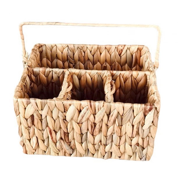 Woven Basket,Handwoven Rattan 4 Compartments Toiletries Basket,Grass Rattan Serving Organizer Pastoral Style,Table Rattan Woven Storage Basket Restaurant,Handmade Fruit Platter for Kitchen