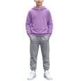thumbnail image 2 of BRGZLK 2 Piece Outfit for Teen Girls Boys Solid Color Long Sleeve Pullover Hooded Sweatshirt and Jogger Sweatpants Soft Comfort Tracksuit Fall Winter Outfits Purple 1-2 Years, 2 of 8