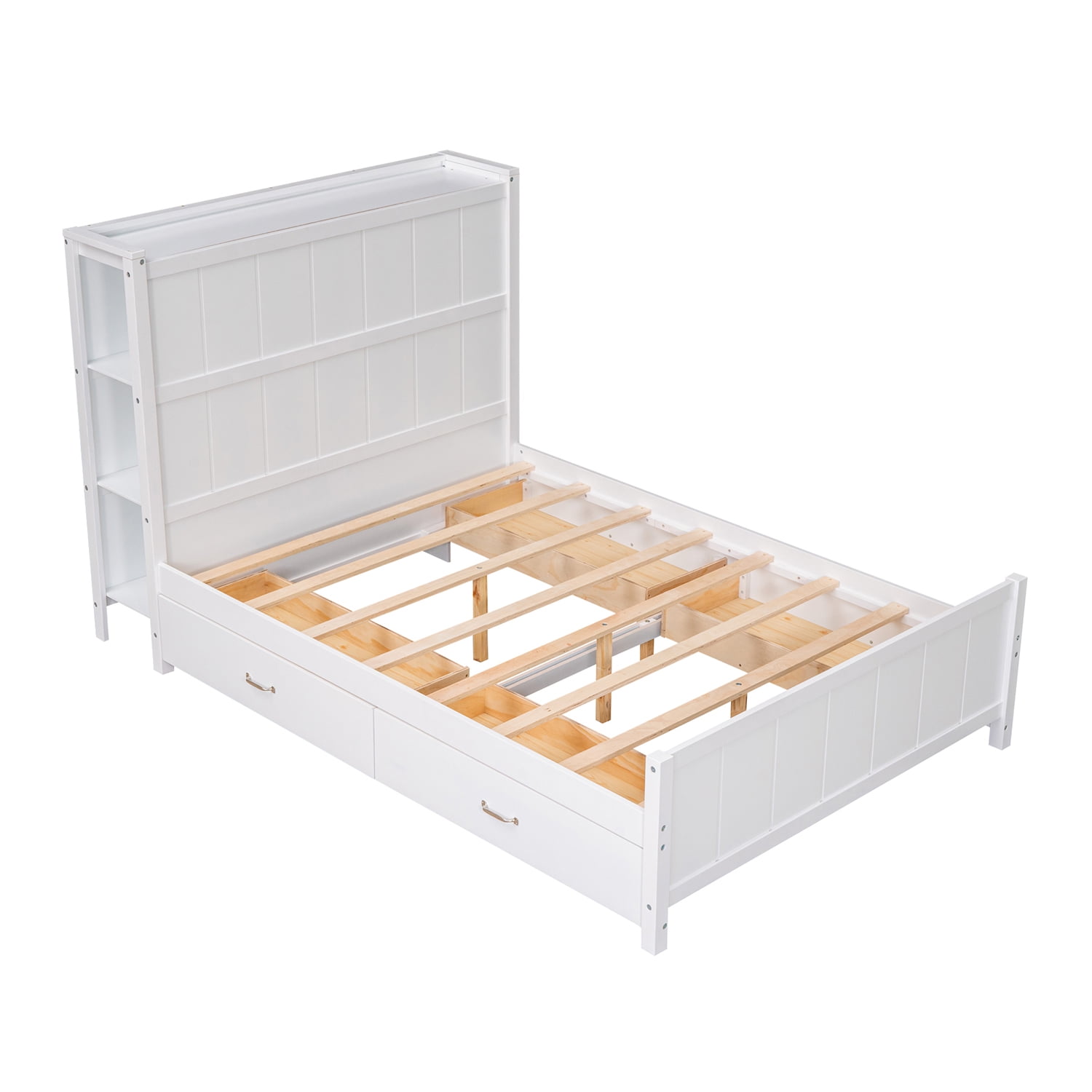 Kepooman Full Size Platform Bed Wood Bed Frame with Drawers and Storage Shelves, White Kepooman Full Size Platform Bed Wood Bed Frame with Drawers and Storage Shelves, White