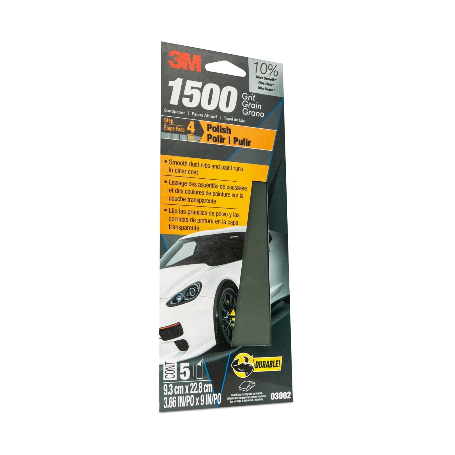 (3 pack) 3M Wetordry Sandpaper, 3 2/3 in x 9 in, 1500 Grit, 5-Pack