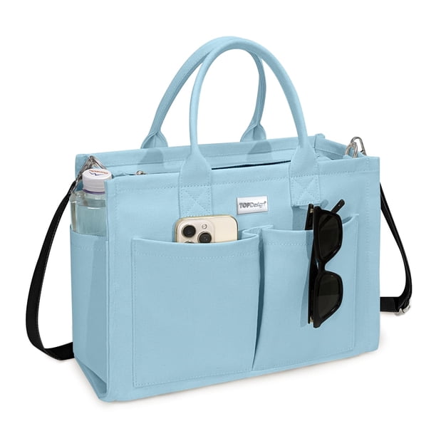 Bolsa de lona con diseño superior, resistente, para mujer, color azul claro