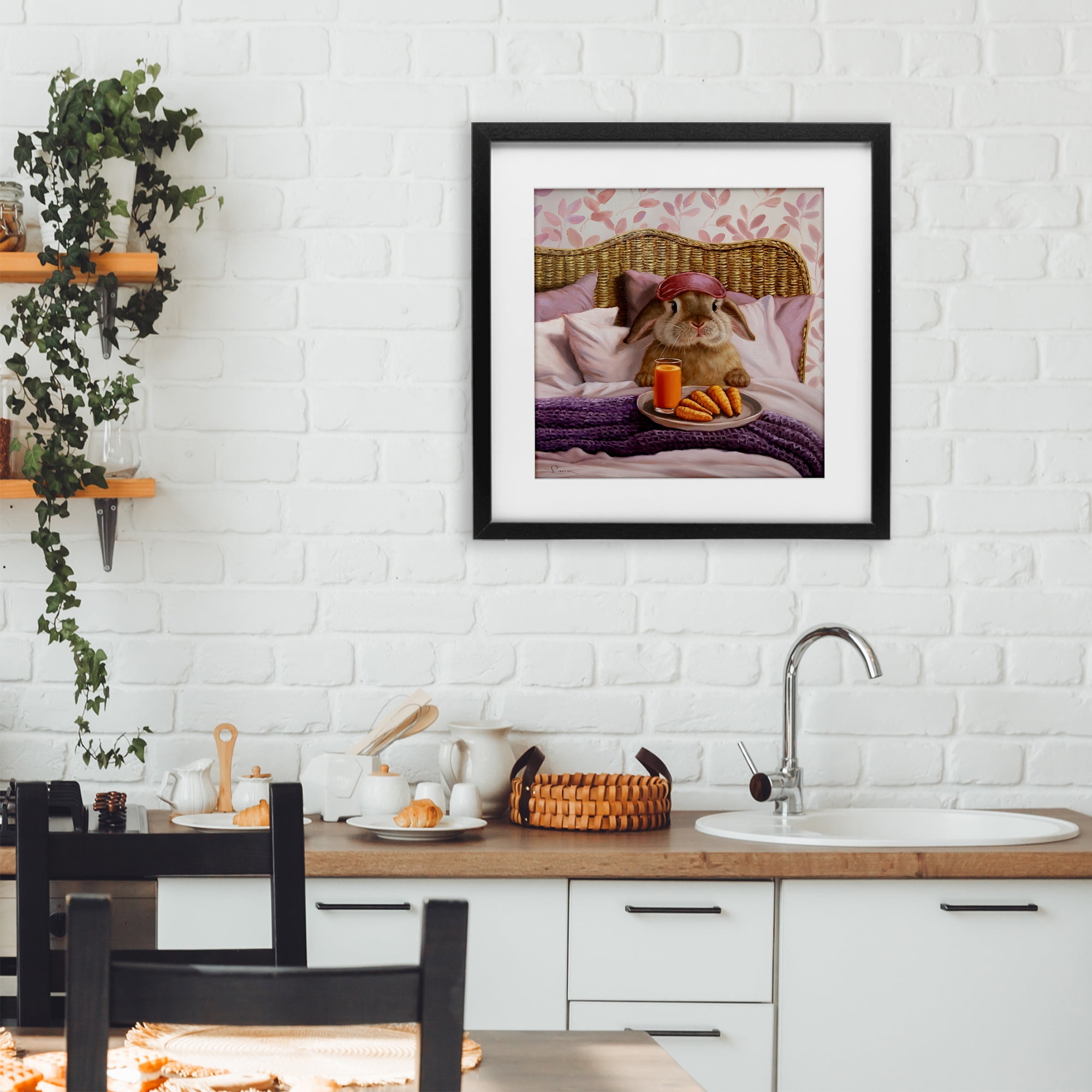 Stupell Industries Hoppy Meal Bunny in Bed Black Framed Print Under Glass, design by Lucia Heffernan