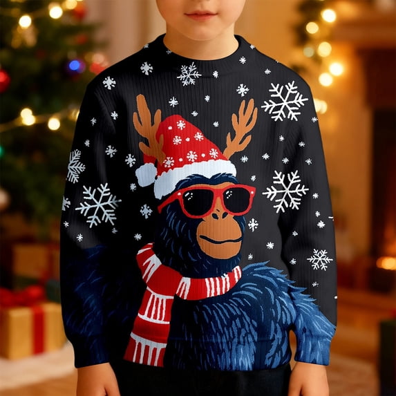 Wdgfv Kids Boys Ugly Christmas Sweater - Soft Fleece Novelty Christmas Holiday Pullover Sweatshirt for Boys 11-12 Years