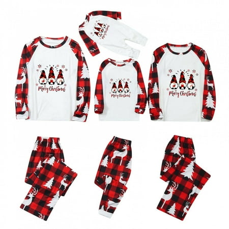 

Christmas Pajamas For Family 2022 Cute Dwarf Gnome Print Red Plaid Bottom Sleepwear Family Christmas Pjs Matching Sets