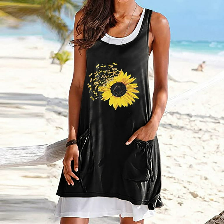 Fesfesfes Spring Dresses for Women Two Piece Tank Dress Sets Boat