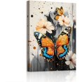 thumbnail image 1 of Cuadro decorativo lienzo mariposas doradas naranja azul flores beige técnica salpicadura oro, arte abstracto floral moderno, decoración elegante para dormitorio, sala y tocador, 1 of 7