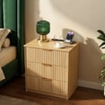 thumbnail image 5 of Set of 1 Fluted Nightstand with Charging Station, 3-Drawer MDF Bedside Table, Large Desktop, Gold Handles, Waterproof Top, 23.62" W x 15.75" D x 25.59" H, Natural Wood color, 5 of 10