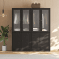 thumbnail image 5 of RichYa 3Pcs Armoire Wardrobe Closet with Hanging Rod,Clothes Storage Cabinet with Fluted Glass,Large Closet Organizer for Bedroom,Black(AAC), 5 of 13