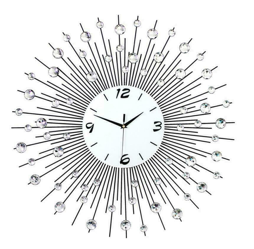 Anqidi 24" Modern Luxury Large Wall Clock, Round Diamond Non-Ticking Silent Decorative Clock for Living Room Office