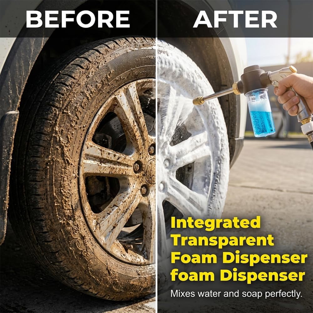 Turn Any Hose into a High Pressure Water Cleaning Jet, 2026 New Heavy Duty Garden Hose Nozzle, Multi Function Lawn Garden Watering Sprayer for Car Patio Garden Yard Cleaning