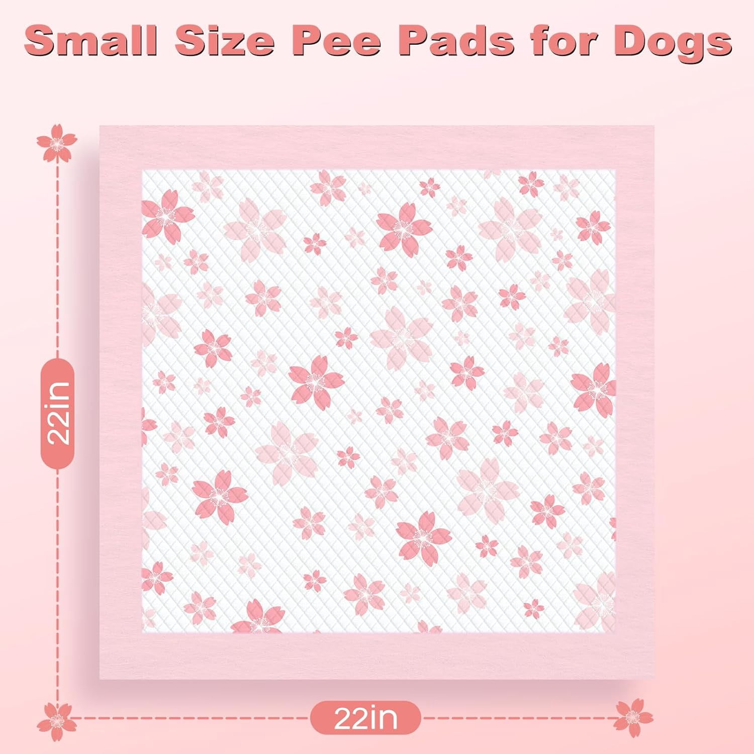 Puppy Pads 22"x 22" with Leak-Proof Quick-Dry Design Pee Pads for Dogs Potty Training, 6-Layer Standard Absorbency Dog Pee Pads Regular Size, Pink Cherry Blossom Pattern (50 Counts)