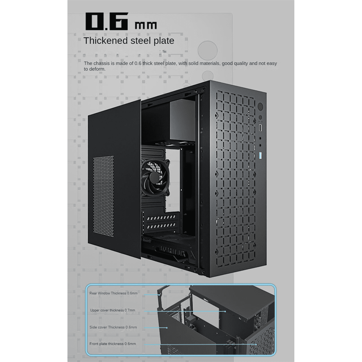 MINI Computer Case M-ATX/ ITX Computer PC USB2.0 Chassis Support SSD 3.5 Inch HDD Mini PSU Case,1 x computer case,Black