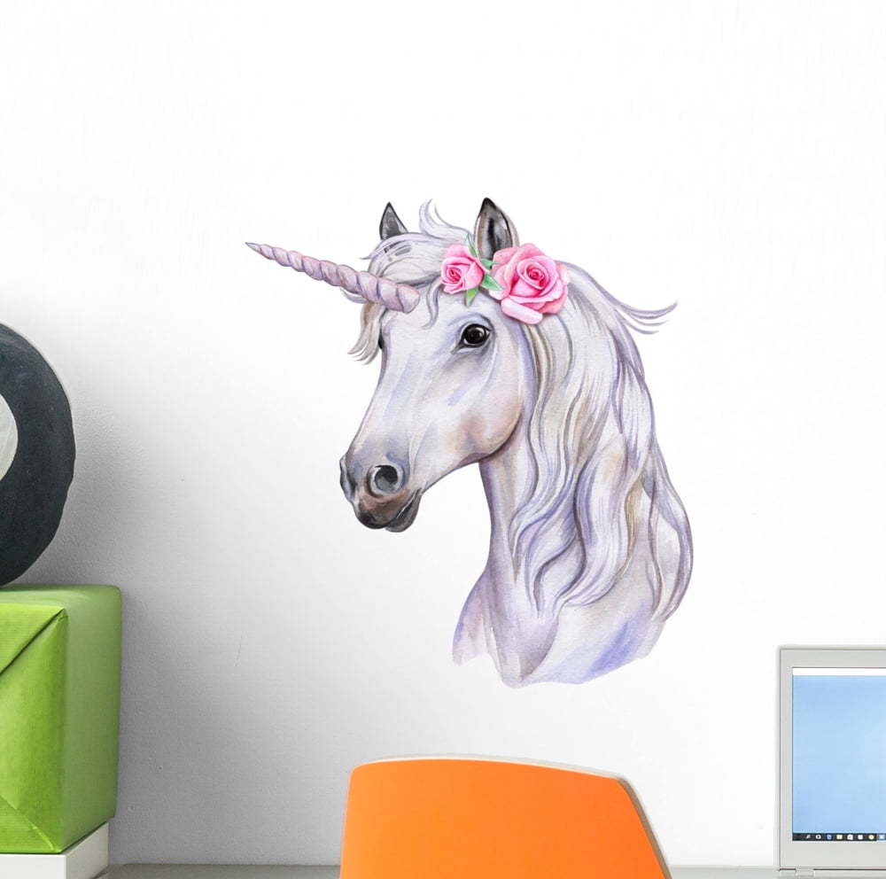 Watercolor Floral Rosebud Unicorn Wall Decal Wallmonkeys Peel and Stick