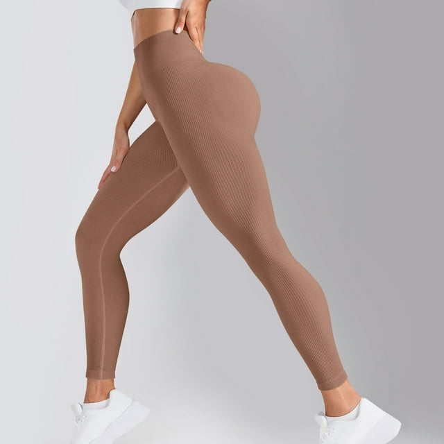tarylea Yoga Pants for Women Solid Color Slim Fitted Ribbed Leggings High Rise Stretch Trousers Casual Comfy Workout Pants