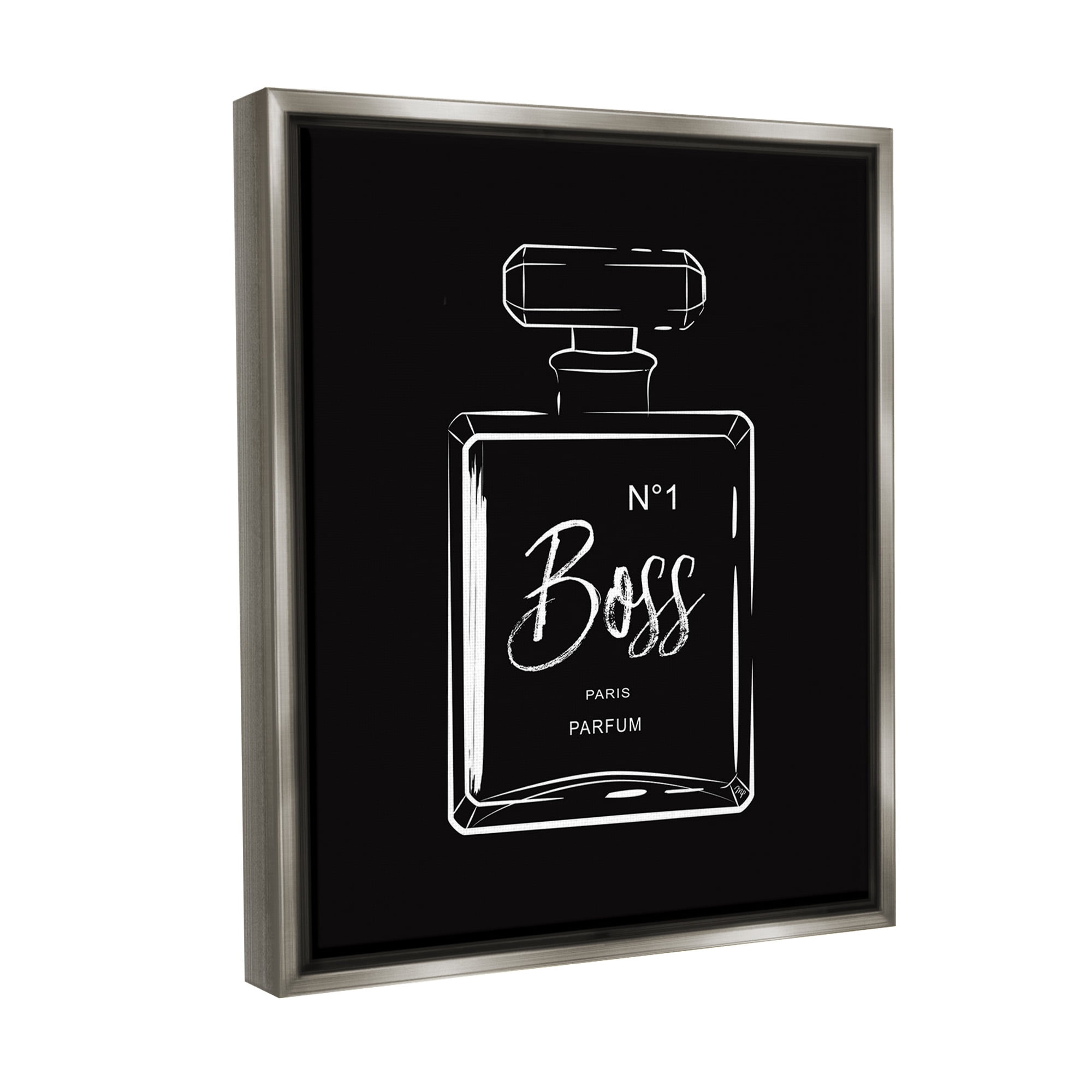 Stupell Industries Boss Perfume on Black Beauty & Fashion Painting Gray Floater Framed Canvas Art Print Wall Art, 25 x 31