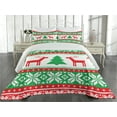 thumbnail image 2 of Ambesonne Christmas Quilted Coverlet 3 Pcs, Holiday Season Deer, Queen Size, Red Green White, 2 of 4