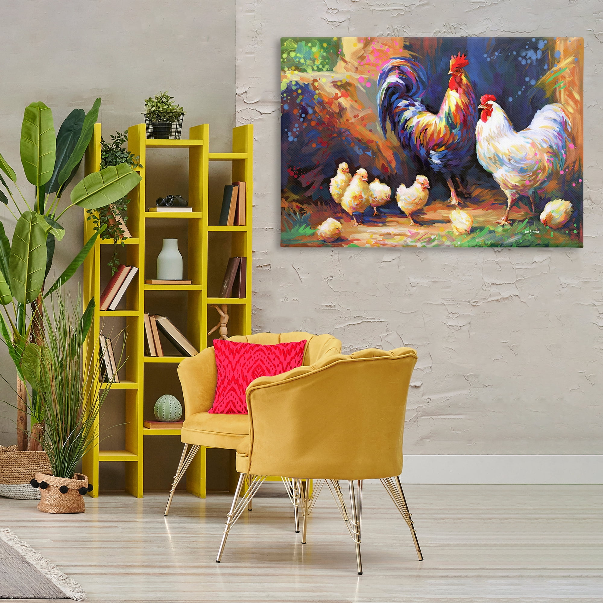 Stupell Industries Chicken Family Paint Splatter Animals & Insects Painting Gallery Wrapped Canvas Art Print Wall Art, 45 x 30
