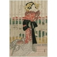 thumbnail image 2 of Kikukawa Eizan 14x18 Black Ornate Wood Framed Double Matted Museum Art Print Titled - The Courtesan Meizan of the Chojiya on a Balcony Overlooking the Sumida River (ca. Early or Mid 182, 2 of 5
