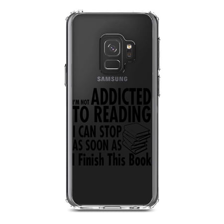 DistinctInk Clear Shockproof Hybrid Case for Samsung Galaxy S9 (5.8" Screen) - TPU Bumper Acrylic Back Tempered Glass Screen Protector - Not Addicted to Reading - Can Stop When I Finish
