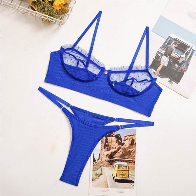 Women Sexy Transparent Underwear Sling Solid Color Shortened Underwear Set