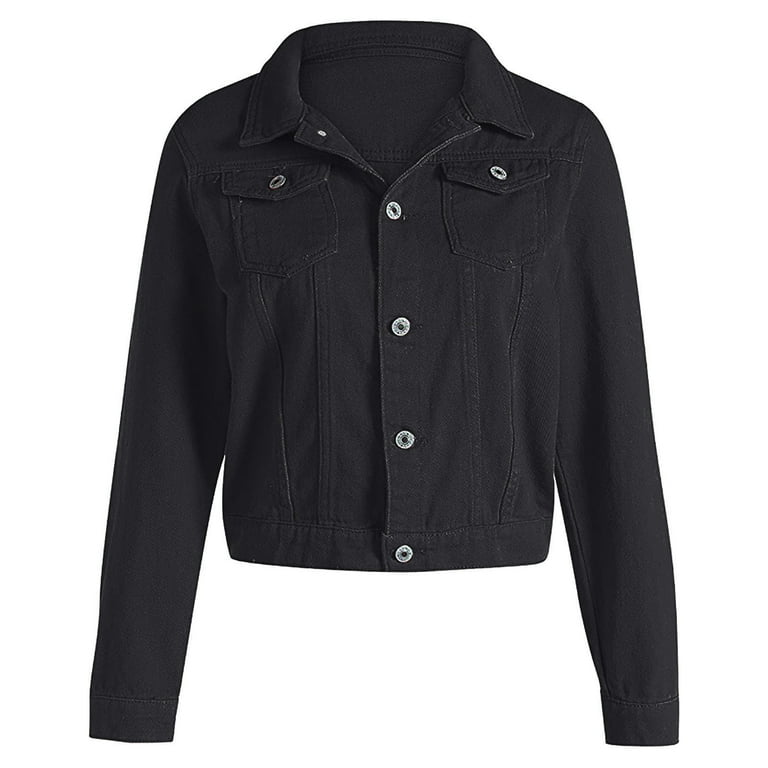 Lovskoo Women's Plus Size Cropped Denim Jackets Button Up Long
