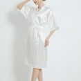 thumbnail image 3 of Defitshape Women's Satin Robe Short Sleeve Bathrobe Knee Length Lightweight Wedding Soft V Neck Bride Silky Sleepwear White Small, 3 of 4
